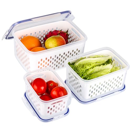 BELLE VOUS 3er Pack Frischhaltedosen zur Obst Aufbewahrung im Kühlschrank - Gemüsebox Set - Gemüse Aufbewahrungsbox - Aufbewahrung für Gemüse und Obst im Kühlschrank von BELLE VOUS