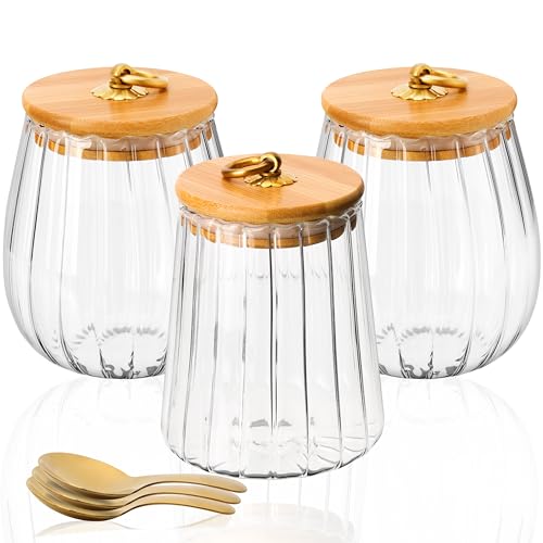 BELLE VOUS 3er Pack Glas Behälter zur Aufbewahrung von Lebensmitteln - 650-700ml Overnight Oats Gläser Set - 3x Meal Prep Glas mit luftdichten Deckeln & Löffeln - 3er Set Vorratsglas von BELLE VOUS