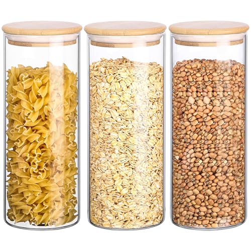 BELLE VOUS 3er Pack Vorratsbehälter Glas mit Bambusdeckeln - 950 ml, Vorratsdosen Glas mit Deckel Luftdicht - Für Küche/Vorratskammern für Nudeln, Mehl, Müsli, Zucker, Kaffeebohnen, Tee & Mehr von BELLE VOUS