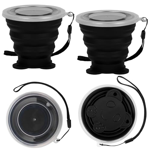 BELLE VOUS 4er Pack Schwarzer Silikon-Becher Faltbar mit Kordeln - 180 ml Wiederverwendbare Klappbecher Faltbecher mit Kunststoffdeckeln - Tragbare Faltbecher Trailrunning, Camping & Picknick BELLE VOUS 4er Pack Schwarzer Silikon-Becher Faltbar mit Kordeln - 180 ml Wiederverwendbare Klappbecher Faltbecher mit Kunststoffdeckeln - Tragbare Faltbecher Trailrunning, Camping & Picknick von BELLE VOUS