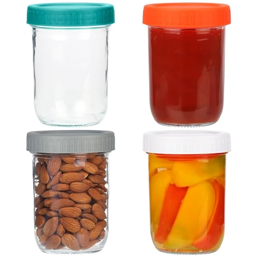 BELLE VOUS 4x Joghurtbecher aus Glas to Go - 437ml Overnight Oats Behälter Gläser Set - wiederverwendbarer 4er pack Müsli Becher mit Schraubdeckel von BELLE VOUS