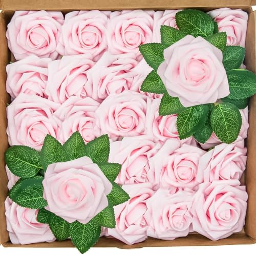 BELLE VOUS 50 STK Künstliche Rosen Rosa Schaumrosen mit Stiel – 18 cm Echt Aussehende Kunstrosen Kunstblumen Rose Rosenköpfe als Blumendeko, Party, Hochzeit, DIY, Basteln, Blumenstrauß, Gesteck von BELLE VOUS