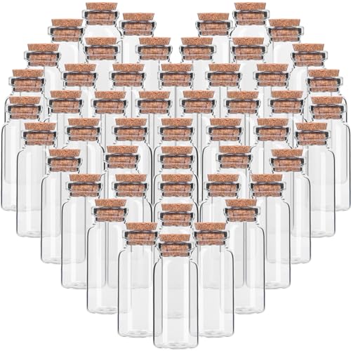BELLE VOUS 50er Pack Mini Glasflaschen mit Korken - 10 ml - Kleine Glasfläschchen mit Korken Luftdichte Phiolen zum Befüllen für Hochzeitsgeschenke, Party, Küchengewürze & Marmelade von BELLE VOUS