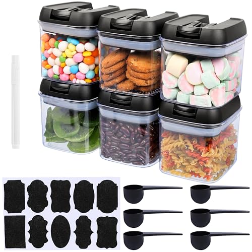 BELLE VOUS 6er Pack Aufbewahrungsbox mit Deckel Löffel Etiketten Marker - 500ml Vorratsdosen mit Deckel - Küche Aufbewahrung und Organisation für Gewürze Zucker Mehl Snacks von BELLE VOUS