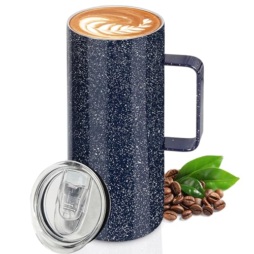 BELLE VOUS Blauer Edelstahl Thermobecher Kaffee To Go mit Schiebedeckel - Auslaufsicherer 560 ml Thermobecher mit Henkel für Heiße & Kalte Getränke - Doppelwandig & Vakuumisoliert - Spülmaschinenfest BELLE VOUS Blauer Edelstahl Thermobecher Kaffee To Go mit Schiebedeckel - Auslaufsicherer 560 ml Thermobecher mit Henkel für Heiße & Kalte Getränke - Doppelwandig & Vakuumisoliert - Spülmaschinenfest von BELLE VOUS
