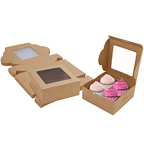 BELLE VOUS Braune Kraftpapier - Geschenkbox mit Deckel & Sichtfenster (50 STK) -15,2 x 15,5 x 6,3 cm - Einwegverpackungsboxen - Box für Kekse, Cupcake Box, Muffin, Patisserie & Torten Verpackung von BELLE VOUS