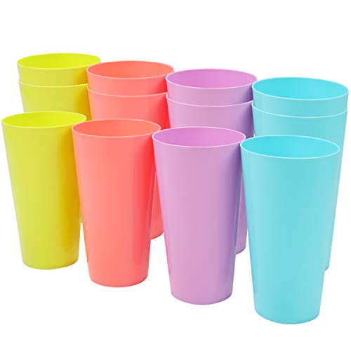 BELLE VOUS 12er Pack Bunte Plastikbecher - 600 ml Wiederverwendbare Trinkbecher in 4 Farben - Stabile Plastikbecher für Parties, Camping, BBQs, Picknicks & Strand - Spülmaschinen Geeignet & BPA Frei von BELLE VOUS