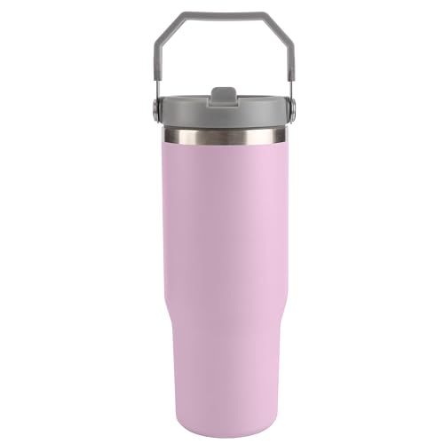 BELLE VOUS Edelstahl Thermobecher mit Strohhalm-Deckel & Griff - 880 ml - Isolierter Thermobecher Kaffee To Go für Heiße & Kalte Getränke - Tragbarer Vakuum-Thermobecher mit Henkel - Helles Lila BELLE VOUS Edelstahl Thermobecher mit Strohhalm-Deckel & Griff - 880 ml - Isolierter Thermobecher Kaffee To Go für Heiße & Kalte Getränke - Tragbarer Vakuum-Thermobecher mit Henkel - Helles Lila von BELLE VOUS