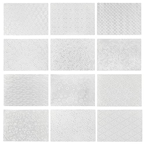 Belle Vous Plastik Prägematte Fondant Backen Stempel Teig Matte Set (12 Stk) – Strukturmatte für Tortendeko mit Blumen, Paisley, Kreis Muster – 3D Fondant Stempel für Torten Schablonen, Deko, Backen von BELLE VOUS