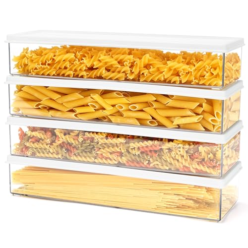 BELLE VOUS Frischhaltedosen aus Kunststoff mit Deckel, luftdicht, BPA-frei, Küchen-/Speisekammer-Organizer, rechteckige Gläser für Spaghetti, Nudeln, Müsli, Reis und mehr, 4 Stück von BELLE VOUS