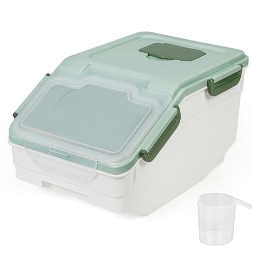 BELLE VOUS Großer Kunststoff Lebensmittelbehälter - 5L Küchenbehälter mit Messbecher und luftdichtem Deckel - Kartoffelkiste - Kartoffelbox - Für Getreide, Reis-, Tiernahrung von BELLE VOUS