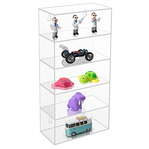 BELLE VOUS Klare Regal Wand Acryl Vitrine - 18 x 8,9 x 37 cm - Hängendes Regal mit 5 Ablagen - Wand Vitrine Hängend für Spielzeug, Figuren, Edelsteine, Steine & Schnapsglas-Sammlung von BELLE VOUS