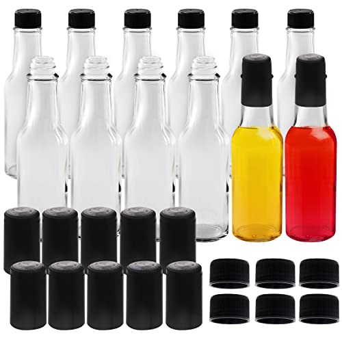 BELLE VOUS Kleine Flaschen zum Befüllen aus Klarglas (12 Stk) - 150 ml - Glasflaschen zum Befüllen mit Kappen & Schrumpfkapseldeckeln - Flasche für Öl, Scharfe Soßen, Likör, Essig & Dressing Behälter von BELLE VOUS