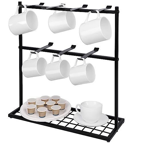 BELLE VOUS Küchen Organizer Kaffeetassen Halter mit Aufbewahrungsbasis - 40 x 15 x 41 cm - Küchen Regal mit 14 Haken für Tassen - 2-Stufiger Küche Organizer aus Metall für Tee- & Kaffeebar von BELLE VOUS