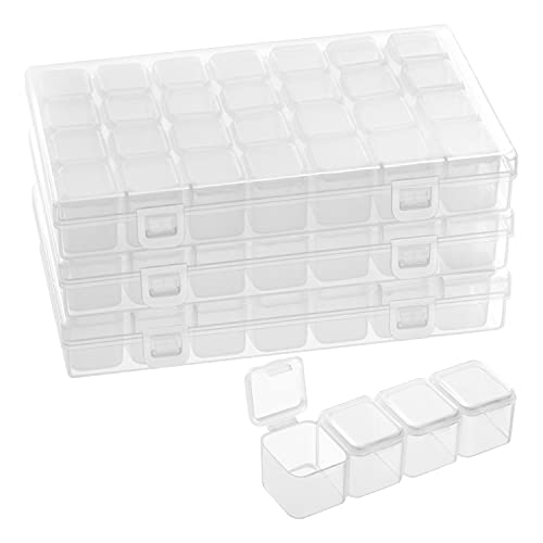 BELLE VOUS Kunststoff Sortierboxen für Kleinteile mit 28 Fächer (3er Pack) - Transparente Aufbewahrungsbox mit Deckel Diamond Organizer – Sortierkasten für Straßsteine, Perlen, Bastel Zubehör von BELLE VOUS