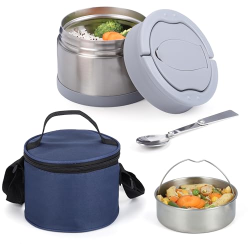 BELLE VOUS Lebensmittelbehälter mit Löffel - 700 ml Edelstahl vakuumisolierte Lunchbox - Warmhaltebehälter Essen - Hält 6-8 Stunden warm oder kalt - Thermobehälter für Essen von BELLE VOUS