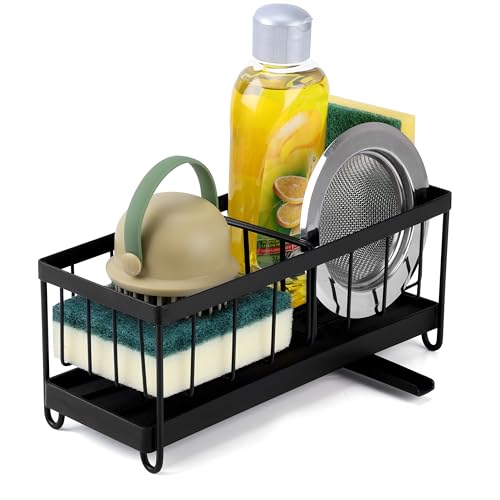 BELLE VOUS Schwarzer Küchen Organizer Spüle - Schwammhalter Spülbecken mit Abflussstopfen - Spültisch für die Küche - Küchenorganizer - Spüle Organizer - Spüllappenhalter von BELLE VOUS