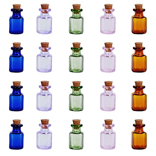 BELLE VOUS 20 STK Verschiedene 2 ml Mini Glasflaschen mit Korken - Mini Flaschen in 5 Farben - Glasfläschchen mit Korken für Hochzeits-/Partygeschenke, Wunschflaschen & DIY-Bastelarbeiten von BELLE VOUS
