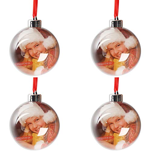 Belle Vous Fotoweihnachtskugeln (4 STK) - 8cm Weihnachtskugeln Christbaumkugeln Transparent Foto Kugeln mit Schnur für Weihnachten, Baumschmuck, Weihnachtsbaum, Weihnachtsdeko, Basteln, Geschenk von BELLE VOUS