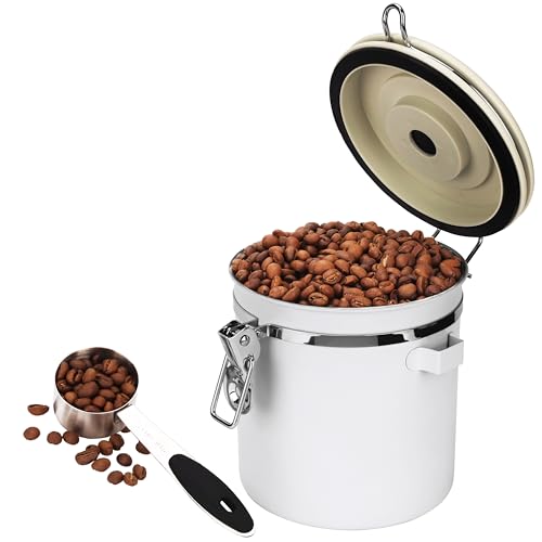 Belle Vous Weiße Kaffeedose luftdicht - Mit Datumsanzeige, Schaufel und CO2-Ventil - 1.4L Edelstahlbehälter für Kaffeebohnen - Kaffeebohnen Behälter - Für Kaffee, Tee und Zucker von BELLE VOUS