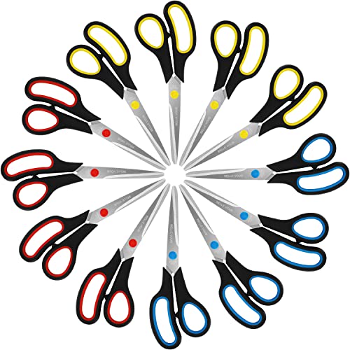 Belle Vous (12er Pack) Assortiertes Scheren Set - 21 cm Gesamtlänge - Scharfe Schere mit Edelstahlklingen & Weichem Komfortgriff - Schere Büro & Zuhause - Mehrzweck-Bastelschere Erwachsene von BELLE VOUS