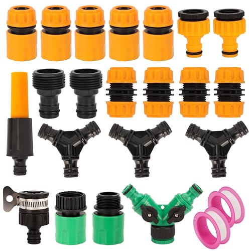 Belle Vous 21-teiliges Schnellkupplung Wasserschlauch Set - Wasserschlauch Anschluss 3/4 Zoll Männliche & Weibliche Anschlüsse - Wasserhahn Adapter Schlauch-Reparatur Set & Y Verteiler Gartenschlauch von BELLE VOUS