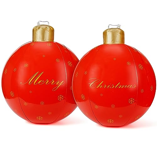 Belle Vous (2er Pack) Weihnachtskugel Aufblasbar - Aufblasbare Weihnachtskugeln 60 cm - Riesige Rote PVC-Weihnachtskugeln XXL für Draußen, Weihnachtsbaum, Hof, Garten, Rasen & Pool im Freien von BELLE VOUS