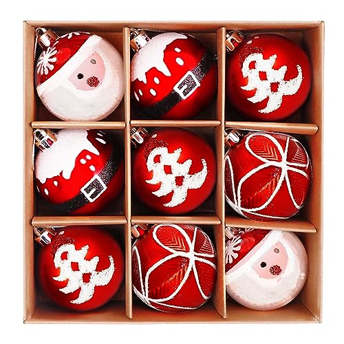 Belle Vous (9er Pack) Weihnachtskugeln Rot Set mit Weihnachtsmann-Design - 5,8 cm Große, Bruchsichere Weihnachtskugeln aus Kunststoff - Für den Weihnachtsbaum, Zuhause, Party oder Hochzeit von BELLE VOUS