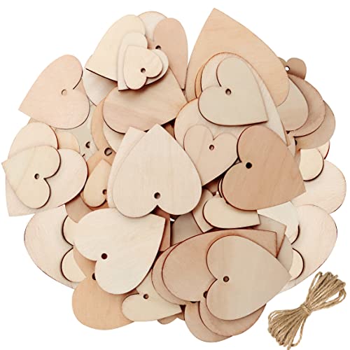 Belle Vous 100 Bastel Herzen Holz Herz mit 10m Schnur Natur - Streudeko Herzen Holz Set Holzherzen Naturholz Holzherz mit Loch in 5 Größen – Holzherzen Deko für Hochzeit, zum Basteln, Geschenkanhänger von BELLE VOUS