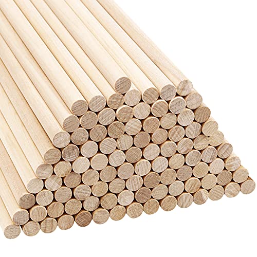 BELLE VOUS 100 Stück Holzstäbe Rund Natur Rundstab Holz – 18cm Stange Holz Holzdübel Set – Naturholz 12mm Holzstäbchen Rund Extra Lang Holzstäbe zum Basteln für DIY-Projekte, Deko Rundstäbe Holz von BELLE VOUS