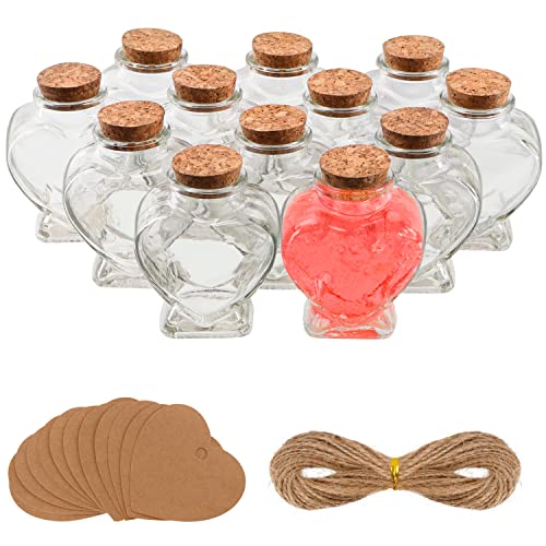 Belle Vous 12 Stück Herzförmige Kleine Flaschen zum Befüllen - 150 ml Klare Gläser mit Korken, Herzetiketten & Schnur - Zaubertrank Fläschchen für Hochzeitsfeier, DIY-Dekoration & Wunschbotschaften von BELLE VOUS