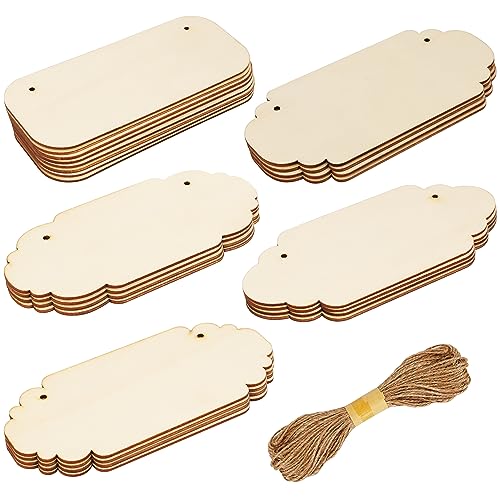 Belle Vous 24 tlg. Mischpackung Unbearbeiteter Holz Platten - Blanko Sperrholz Holzplatten zum Basteln mit Seil zum Aufhängen - Holzschilder zum Beschriften für Brandmalerei, Deko & zum Bemalen von BELLE VOUS