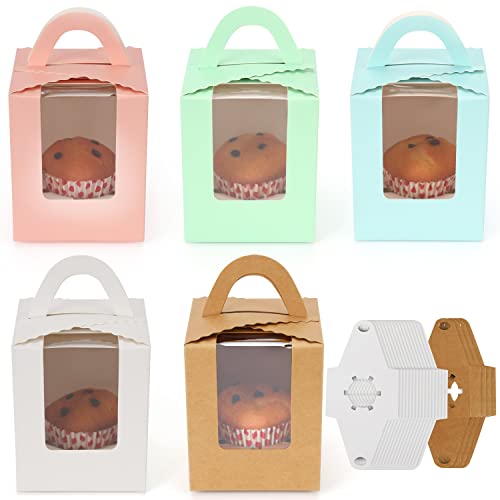 Belle Vous 25-er Pack Verschiedene Cupcake Transportbox Karton mit Sichtfenster PVC - 9 x 9 x 15,5 cm - Einwegverpackungsboxen für Hochzeits- & Geburtstagsfeier - Für Pralinen Verpackung & Cupcake Box von BELLE VOUS