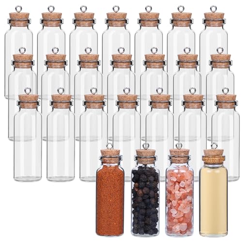 BELLE VOUS 25er Pack Mini Glasflaschen mit Korken & Ösenhaken - 15 ml - Kleine Glasfläschchen mit Korken Luftdichte Phiolen zum Befüllen für Hochzeitsgeschenke, Party, Küchengewürze & Marmelade von BELLE VOUS