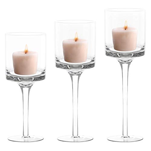 Belle Vous 3-er Pack Teelichthalter Glas (3 Größen) – Transparente Hohe Kerzenständer Glas, Kerzenhalter Glas, Kerzenständer Gross – Ideal für Hochzeit, Wohnaccessoires, Tischdeko, Geschenk von BELLE VOUS
