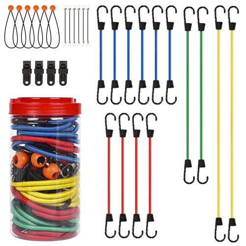 Belle Vous 30-teiliges Bungee Expander Sortiment mit Haken - 46-190cm Robustes Spanngummi Set mit Haken - 30er Set Spanngurte mit mit Baldachin-Ballbindern und Planen-Clips von BELLE VOUS