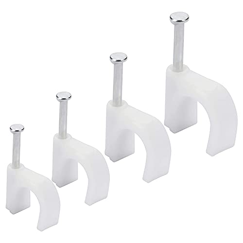 Belle Vous 400Stk Kabelclips Weiß Kabelklemmen Nagel– 6/7/8/10mm Kabelbinder Set Kabel Halter mit Eisen Nägel - Kabelschellen Nagelschellen für CAT5, CAT6, RG6, RG59, RJ45 & TV Kabelbefestigung von BELLE VOUS