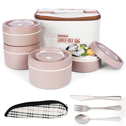 BELLE VOUS 5-teiliges tragbares isoliertes Lunchbox-Set mit Besteck - 4 Edelstahl Thermobehälter für Essen - Stapelbar und auslaufsicher - Thermo Lunchbox für Erwachsene - Braun BELLE VOUS 5-teiliges tragbares isoliertes Lunchbox-Set mit Besteck - 4 Edelstahl Thermobehälter für Essen - Stapelbar und auslaufsicher - Thermo Lunchbox für Erwachsene - Braun von BELLE VOUS