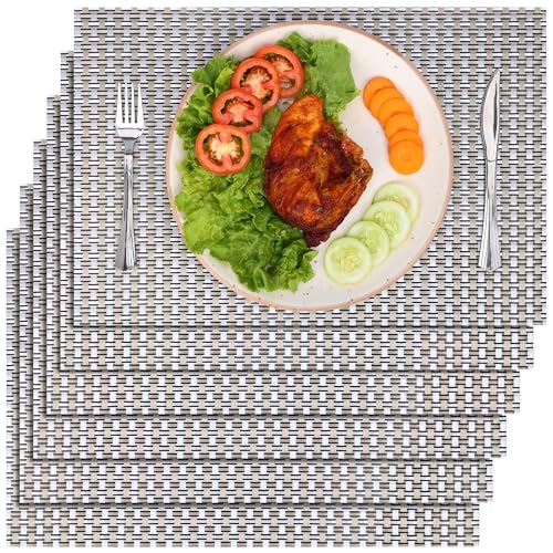 Belle Vous 6 Stück Gold & Silber Design Tischsets - PVC Rutschfest & Abwaschbar Platzset - Leicht zu reinigen, Hitzebeständig & Wasserdicht Tischmatten für Küche, Esstisch und Restaurant von BELLE VOUS