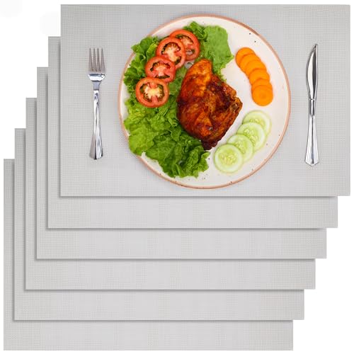 Belle Vous 6er Pack Grauer PVC-Tischsets - rutschfeste Tischsets abwaschbar - Leicht zu reinigen - Hitzebeständig und wasserdicht - Platzsets für Küche und Esstisch von BELLE VOUS