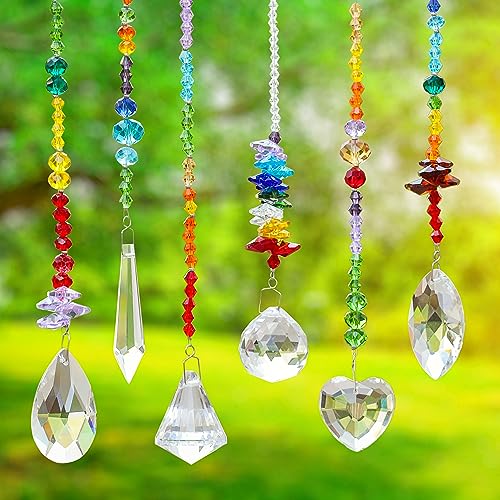 Belle Vous 6er Pack Hängende Sonnenfänger Kristall Deko - 18-22 cm Feng Shui Deko - Regenbogen Glas Sonnenfänger Fenster Chakra Deko zum Aufhängen für Zuhause, Büro & Gartendekoration von BELLE VOUS