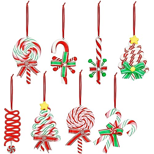 Belle Vous 8 tlgs Weihnachten Zuckerstangen Set - Zuckerstangen Weiß, Rot & Grüne Wirbel zum Aufhängen mit Seil - Süße Polymer-Ton Christmas Candy Deko für Weihnachtsbaum, Weihnachtsfeier & Kränze von BELLE VOUS