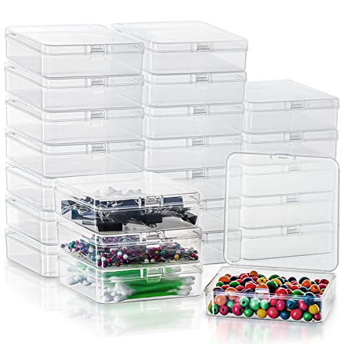 BELLE VOUS Aufbewahrungsboxen Klein Klare Plastikbox mit Schnappdeckel Set (24 Stk) - L9,4 x B9,4 x H2,8 cm - Mini Aufbewahrungsbox für Pillen, Perlen, Schmuck, Bastelartikel & Kleinteile von BELLE VOUS