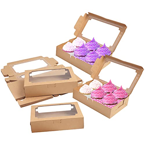 BELLE VOUS Braune Papier Cupcake Box mit Sichtfenster (20 Stück) - 20,3 x 13,5 x 5 cm - Einweg-Transportbox - Cookies, Cupcakes, Desserts & Torten - Muffin Transportbox von BELLE VOUS