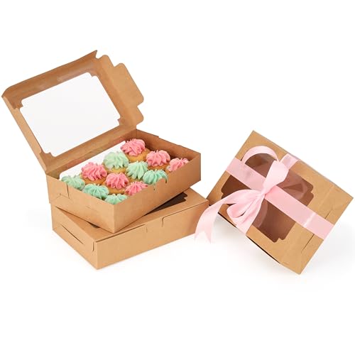 BELLE VOUS 20er Pack Cupcake Box Geschenkverpackung mit Sichtfenster -20x13x5cm Kuchenbox Verpackungskartons - 20x Cake Box Muffin Transportbox - 20er Set Kleine Schachteln von BELLE VOUS