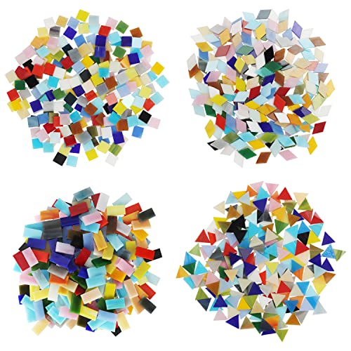 Belle Vous 525 Stk Bunte Glas Mosaiksteine zum Basteln in 4 Formen - Mit Rauten-, Quadrat-, Rechteck- und Dreieck- Mosaik Formen für Kunstwerk-, Deko- & Mosaik Basteln von BELLE VOUS