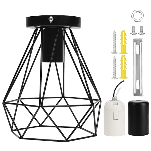 Belle Vous Deckenlampe - Hängelampe mit schwarzem Metallkäfig - Wohnungsleuchte - Küchenlampe hängend - Vintage Lampe für Wohn und Schlafbereich - Hängelampe Esstisch von BELLE VOUS