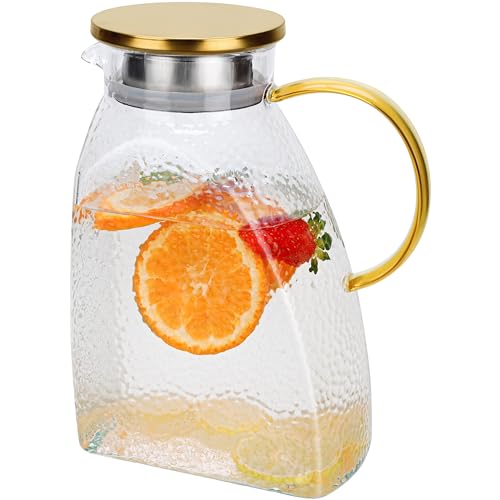 Belle Vous Durchsichtige Karaffe Glas mit Deckel - 1,8 L Wasserkaraffe Kühlschranktür-Wasserkaraffe Glas - Saftkrug mit Deckel für Saft, Milch & Andere Heiße/Kalte Getränke von BELLE VOUS