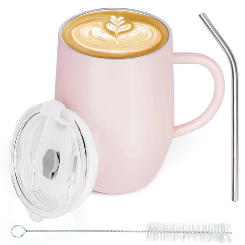 Belle Vous Edelstahl Thermobecher mit Henkel - 350 ml - Doppelwandiger Wiederverwendbarer Thermobecher mit Strohhalm & Deckel - Auslaufsicherer Vakuum Thermobecher Kaffee To Go, Heiße & Kalte Getränke Belle Vous Edelstahl Thermobecher mit Henkel - 350 ml - Doppelwandiger Wiederverwendbarer Thermobecher mit Strohhalm & Deckel - Auslaufsicherer Vakuum Thermobecher Kaffee To Go, Heiße & Kalte Getränke von BELLE VOUS