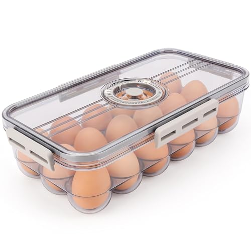 Belle Vous Eier Aufbewahrung Kühlschrank Organizer mit Timer-Deckel - Durchsichtige Eier Kühlschrank Eierbox Kunststoff & BPA-Frei - Für 18 Eier - Tragbare Stapelbare Eierbox mit Monats-/Tages-Timer von BELLE VOUS